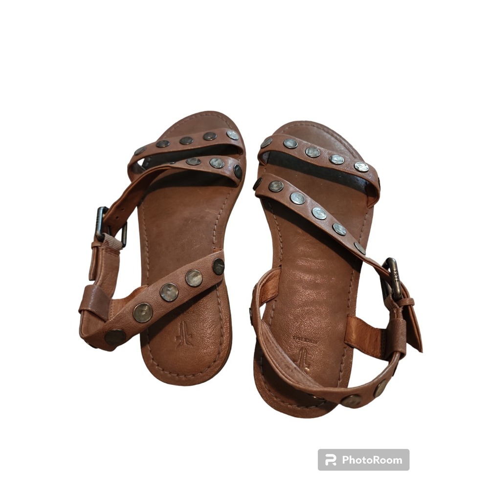 Frye Studded Leather‎ Sandals Buckle Accents Brown Flats Size 5.5